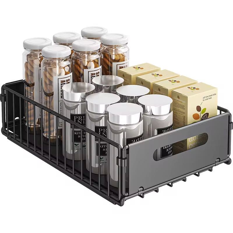 Slide-Out Storage Organizer 37.5x24.5x10 cm Matte Black Rustproof Carbon Steel Pull Out drawer Tray with Adhesive Taps and Screw Installation for Bathroom Cabinet, Under Sink, Dresser