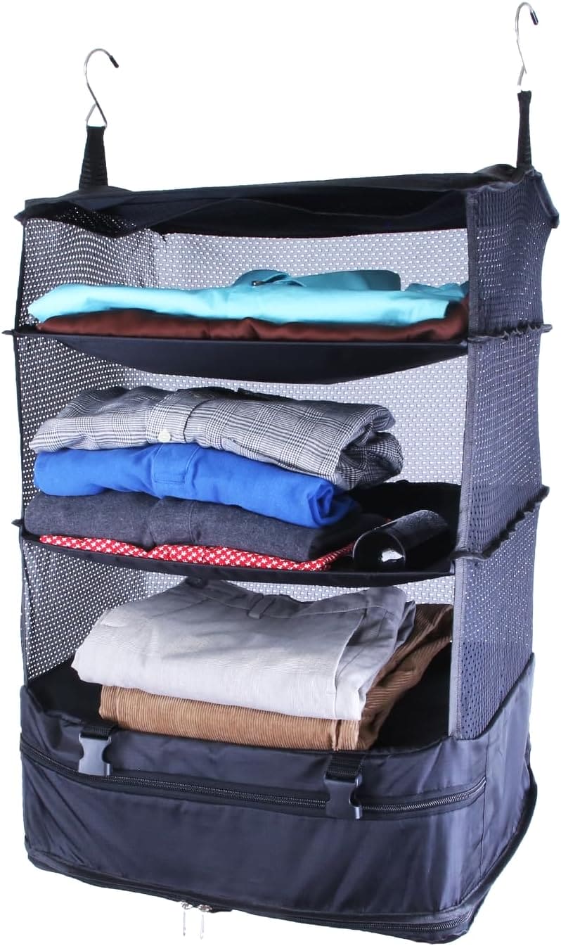 Portable Hanging Travel Shelves, Packing Organizer for Luggage.