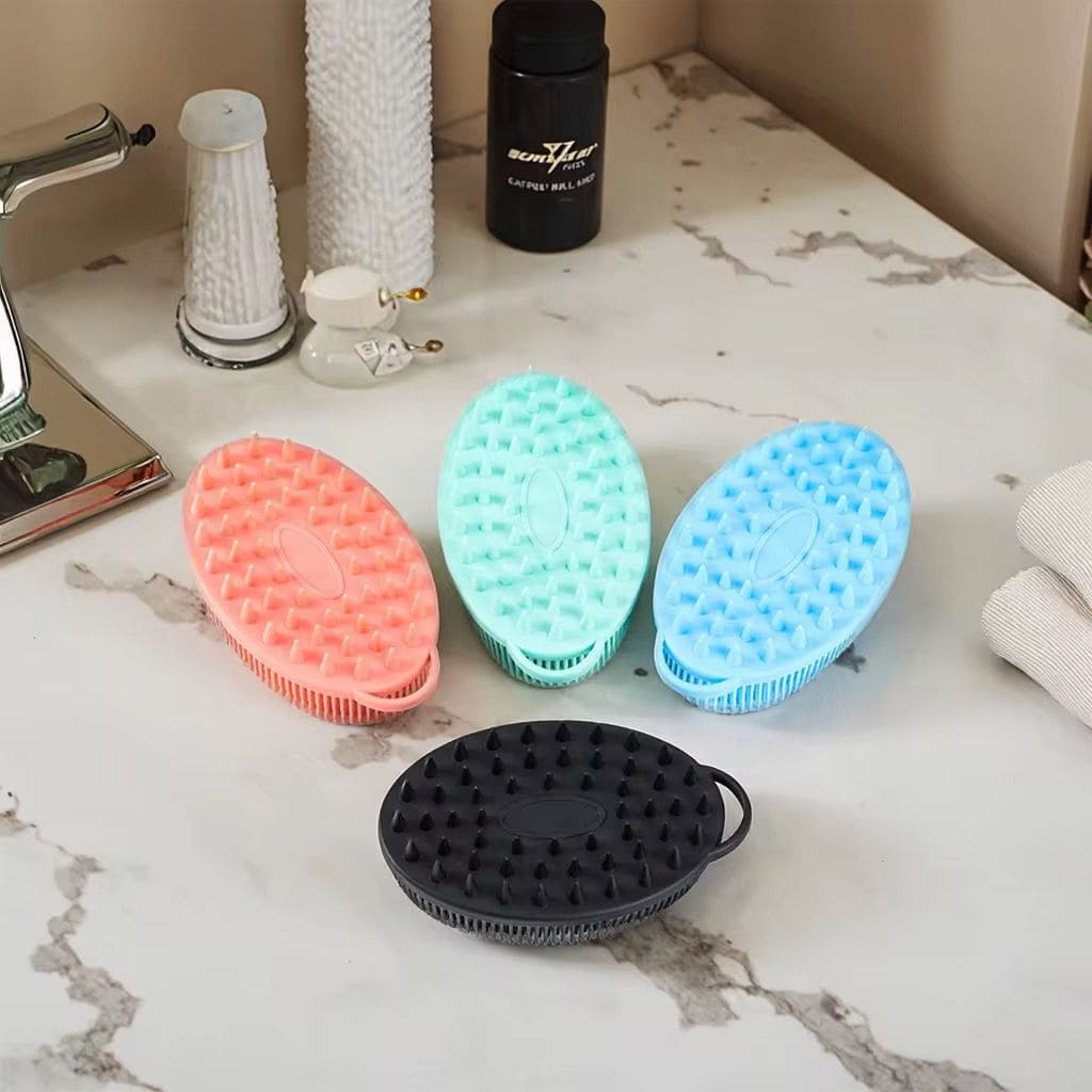 Upgrade 2 in 1 Bath and Shampoo Body Brush, Silicone Exfoliating Body Scrubber for Use in Shower, Premium Silicone Loofah, Head Scrubber, Scalp Massager, Easy to Clean