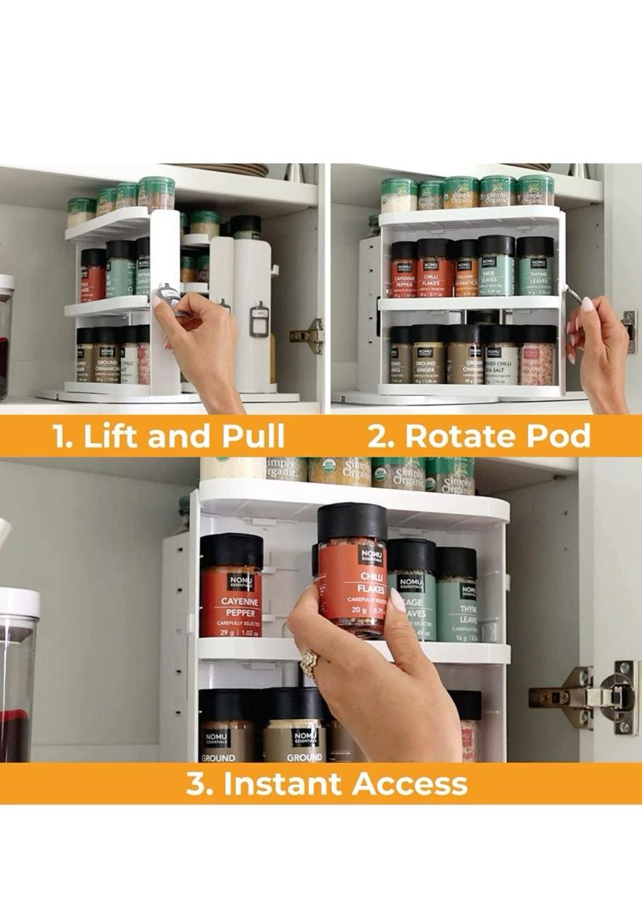 Spice Rack Organizer for Cabinet - Slide & Rotate Kitchen Organizers and Storage - 2 Double-Decker Shelves