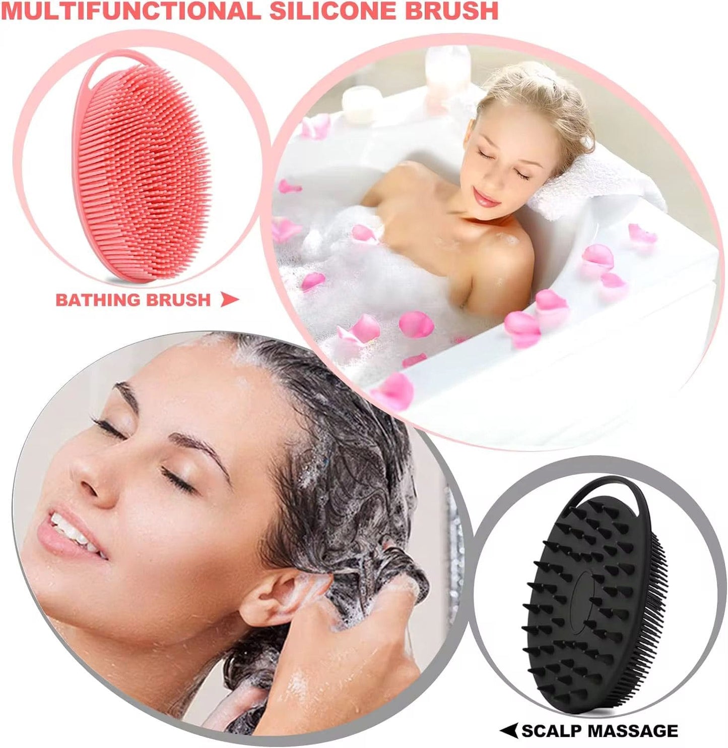 Upgrade 2 in 1 Bath and Shampoo Body Brush, Silicone Exfoliating Body Scrubber for Use in Shower, Premium Silicone Loofah, Head Scrubber, Scalp Massager, Easy to Clean