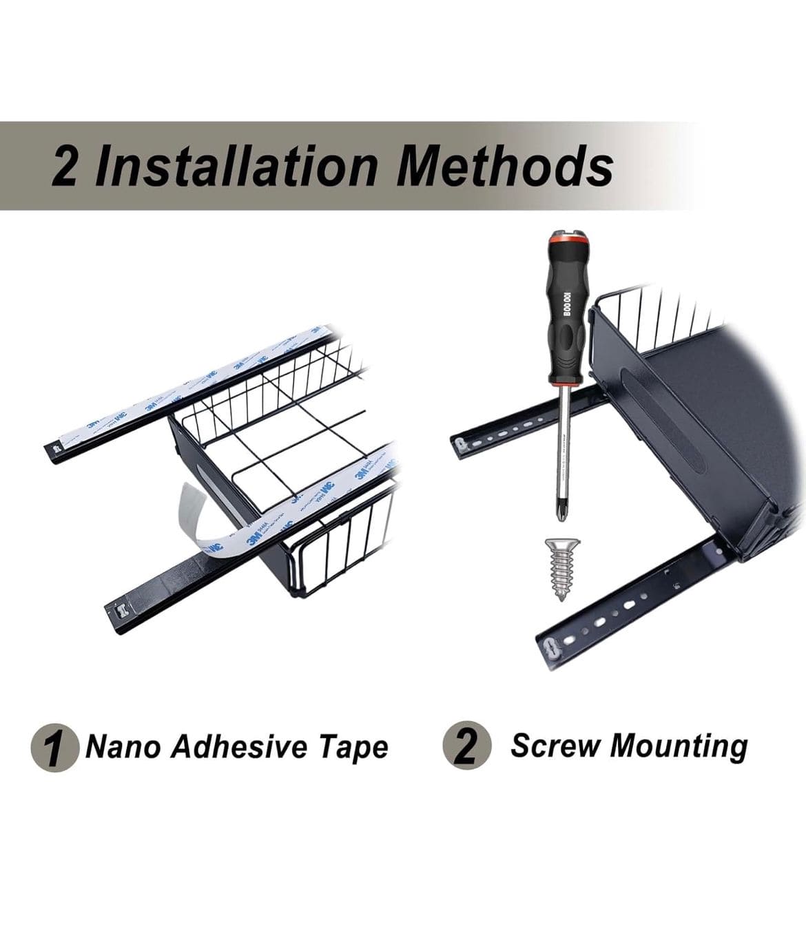 Slide-Out Storage Organizer 37.5x24.5x10 cm Matte Black Rustproof Carbon Steel Pull Out drawer Tray with Adhesive Taps and Screw Installation for Bathroom Cabinet, Under Sink, Dresser